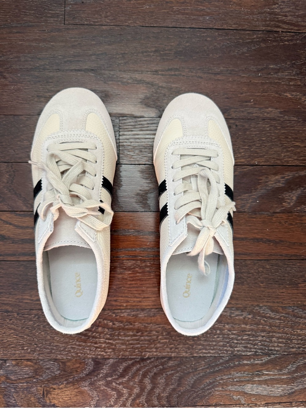 Women's Cream Casual Sneakers with Black Stripe - worn once